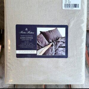 Brooks Brothers Linen Blend Queen Size Sheet Set Washed for Softness (NATURAL)